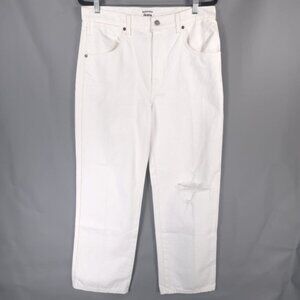 Reformation Jeans Cowboy HighRise Straight Jeans Vintage White Destroyed Size 31